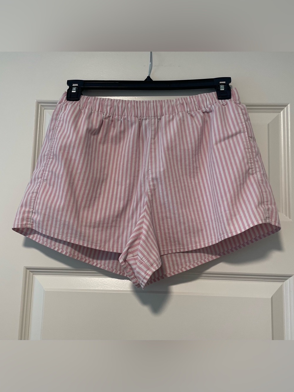 Hollister Pink and White Striped Boxer Sleep 90s Style PJ Shorts